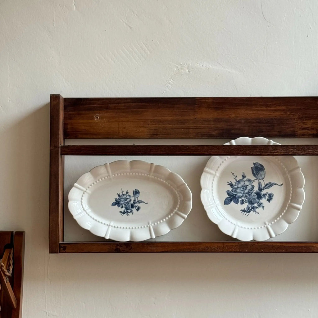 French Vintage Blue Floral Ceramic Plate Oval Dish High Value Dessert Serving Tableware
