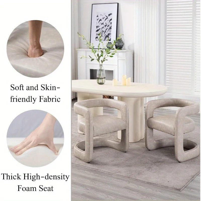 Modern Upholstered Barrel Dining Chair - Faux Leather Accent Vanity Chair with Open Back Comfy Armchair for Dining