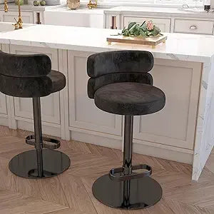 Velvet Bar Stools Modern Swivel Adjustable Height Kitchen Counter Bar Stools with Footrest for Living Room Dining Room