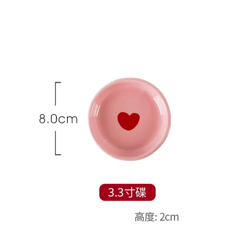 Pink Heart Pattern Ceramic Plate l Cup Bowl Dinner Tableware