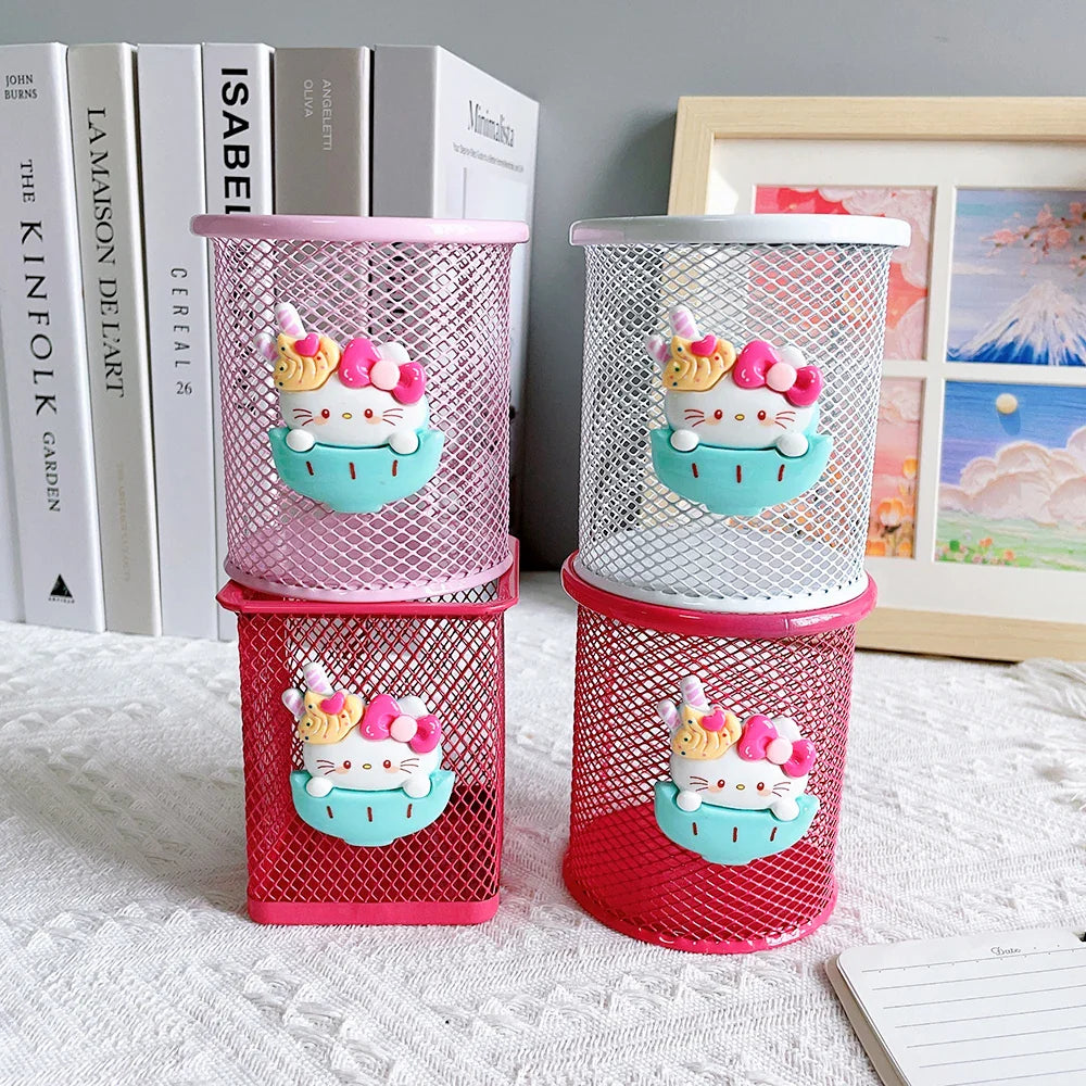 Sanrio Series Cute Hello Kitty Fashion Pen Holder Desktop Decorations Anime Fans Girl Creative Round Pen Holder
