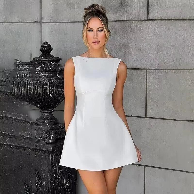 Waist Wrap Elegant A-line Dress Women Spaghetti Strap Mini Spring Summer Dress Backless Sexy Party Dress