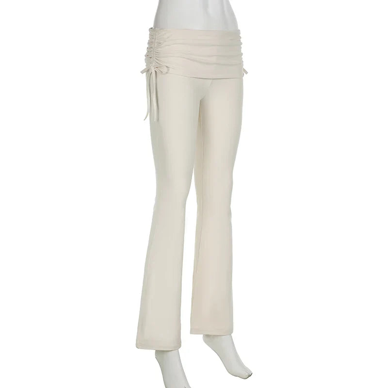 Casual Solid Drawstring Patchwork Pants Slim Low-Waisted Flare Pants Women - Spring Summer Fashion Ladies Streetwear