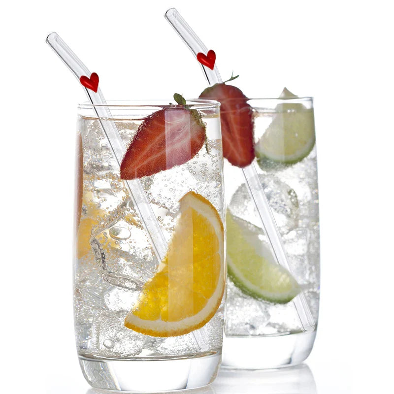 Love Heart Shaped Glass Straws Set Straws With Clean Brush Transparent  1Reusable Eco Friendly Bent Straws