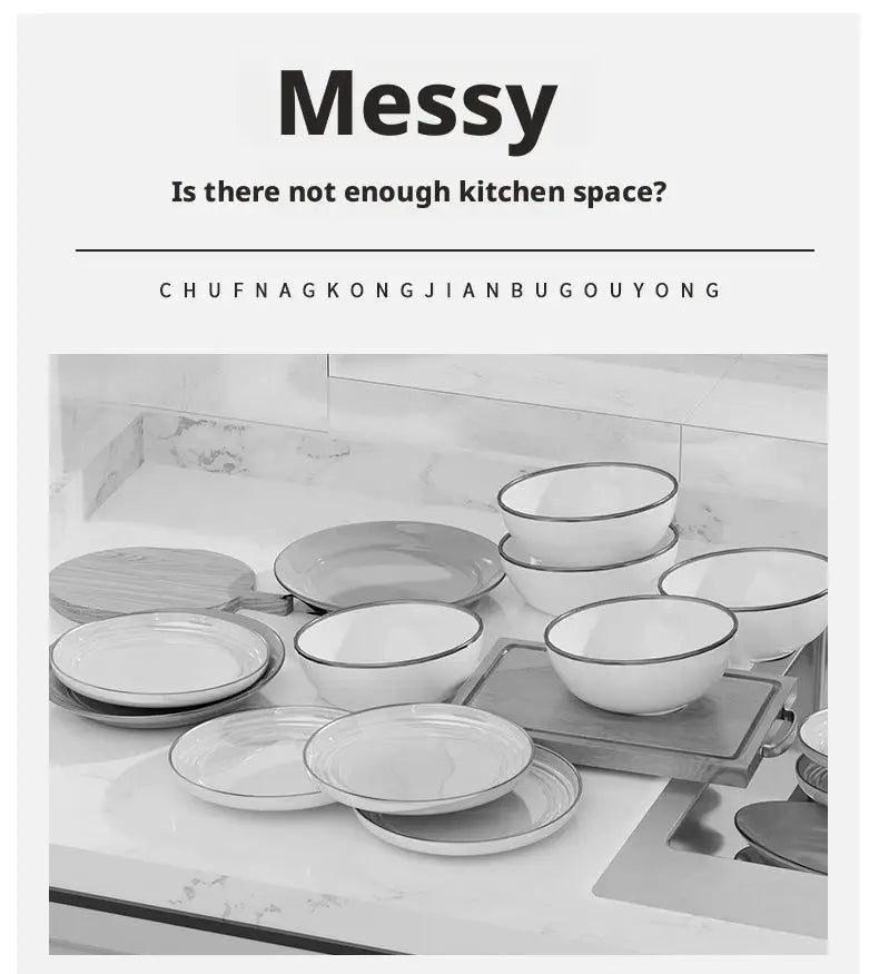 Pull Out Cabinet Dish Storage Rack Stainless Steel Plate Drain Stand Holder Kitchen Drawer Built-in Bowl Rack Basket Organizer