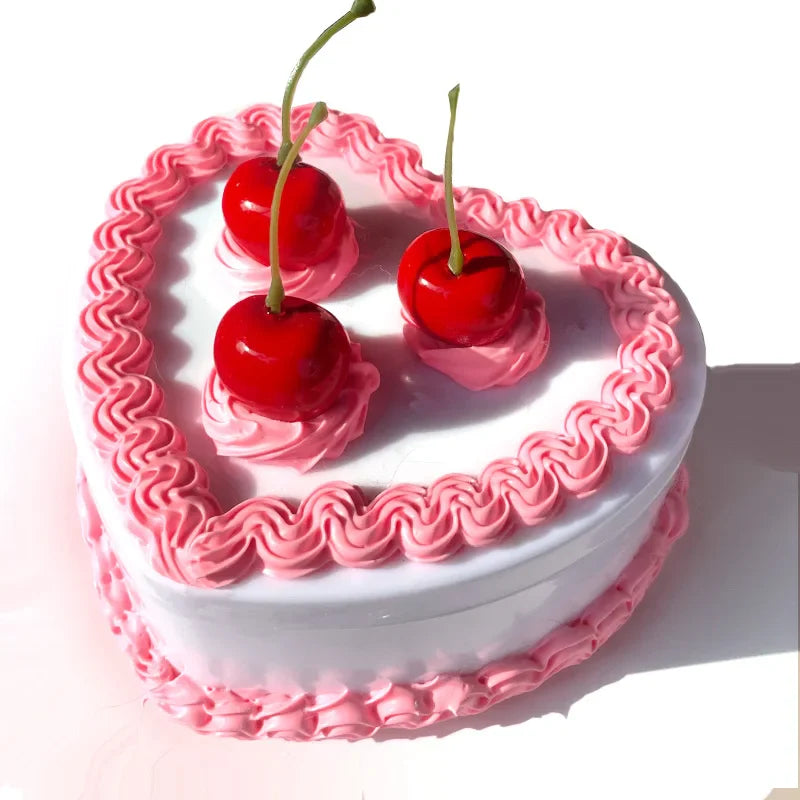 Cherry Heart Storage Box DIY Double Layer Candy Box with Mirror Girl Gift Box Portable Mirror Make Up Organize