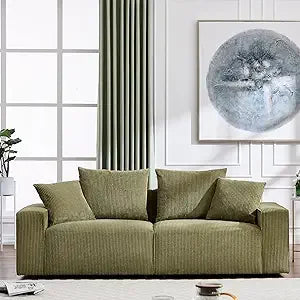 Modern Corduroy Sofa, 88.5 inch Wide, Living Room Couch with Wide Arms, 3-Seater Living Room Couch with Throw Pillows