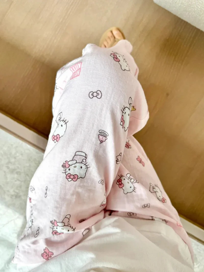 Sanrio Hello Kitty Pure Cotton Pajama Pants Wide Kawaii Kitty Leg Pants Girls Summer Thin High Waist Casual Trousers