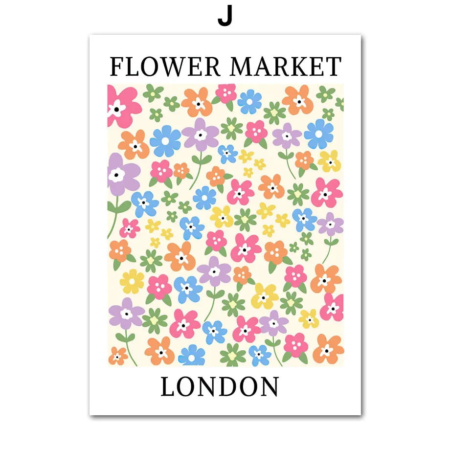 Pink Matisse Flower Market Bauhaus Cocktail Abstract Gallery Wall Art Canvas Painting Poster Print Picture