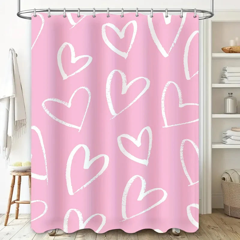 Pink Heart Shower Curtain Waterproof Bathroom Accessory
