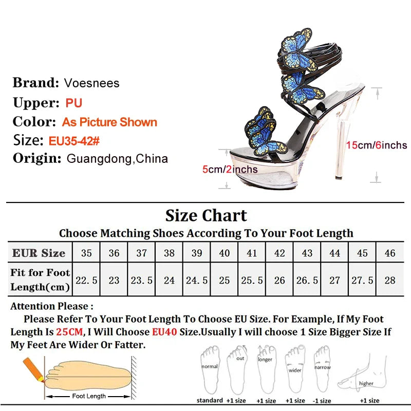 Lace Up Butterfly Sandals For Women Gladiator Narrow-band Thin High Heels Transparent Platform