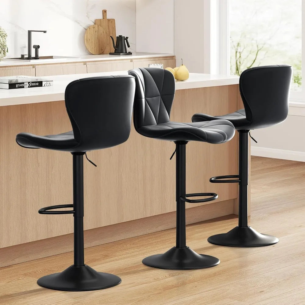 Faux Leather Bar Chairs Adjustable Swivel Barstools, Upholstered Counter Height with High Backrest for Kitchen Island