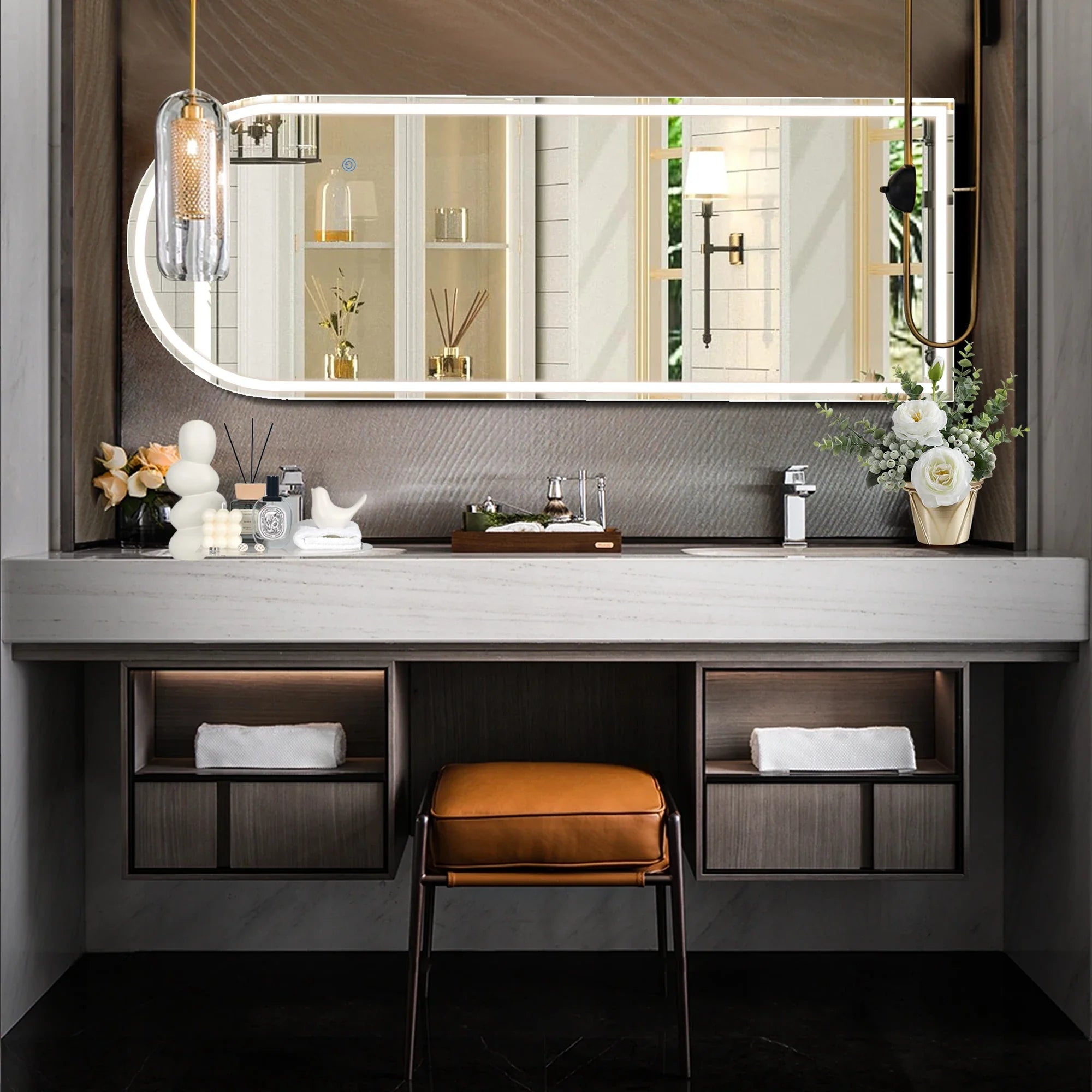 Led Dimming Full Length Mirror 3 Color Lighting Aluminum Alloy Frame Standing Hanging Floor Mirrors For Living Room  60"x16"