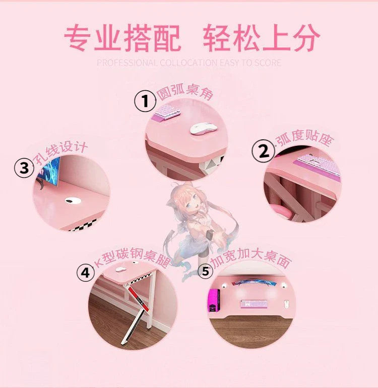 Pink Gaming Desk Girls Study Desk Laptop Table Computer Table Chair Live Gamer Home Live Desks Bedroom Desktop Gamer Desks