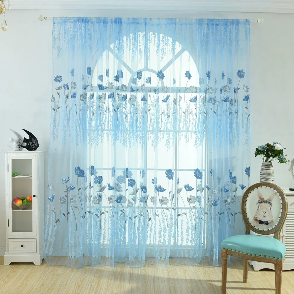 Floral Tulle Sheer Curtains for Living Room Lace Embroidered Romantic Princess