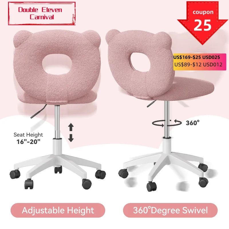 Little Bear Office Chair Female Male Dormitory Backrest Chair Pink Cute Bedroom Living Room Chairs Learning Chair Furniture Home