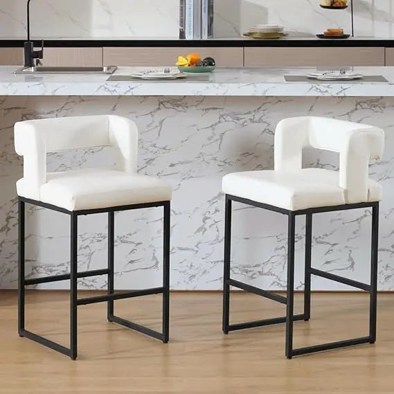 Modern Bar Stools Set of 2, 26'' Counter Height Bar Stool with Sturdy Metal Steel Frame, Chenille Upholstered Barstools with Back
