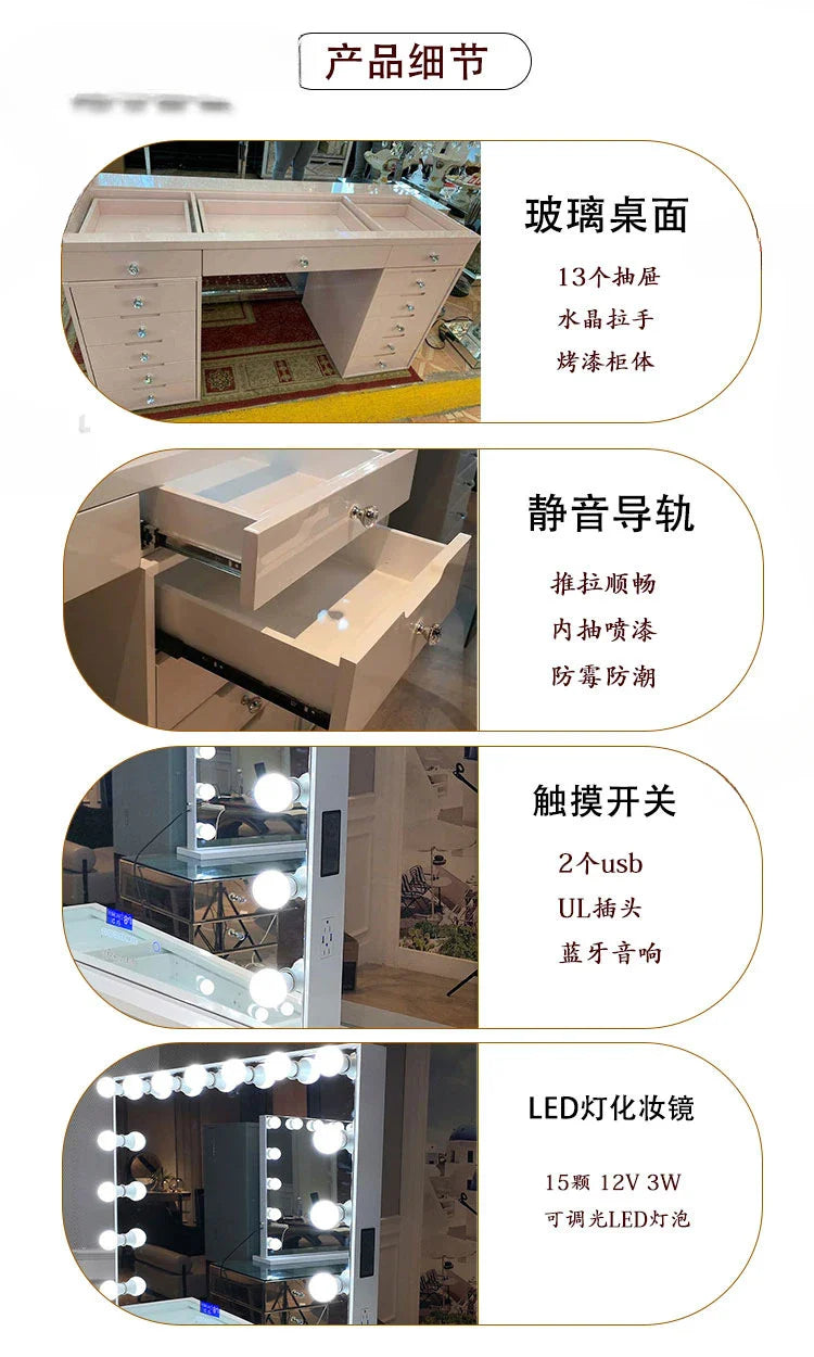Light Luxury Style Makeup Table Light Bulb Studio Dressing Table One Piece Cabinet