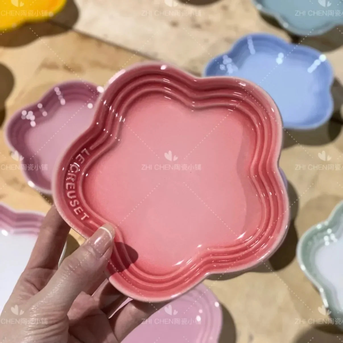 French Flower Shaped Small Plate Colored Ceramic