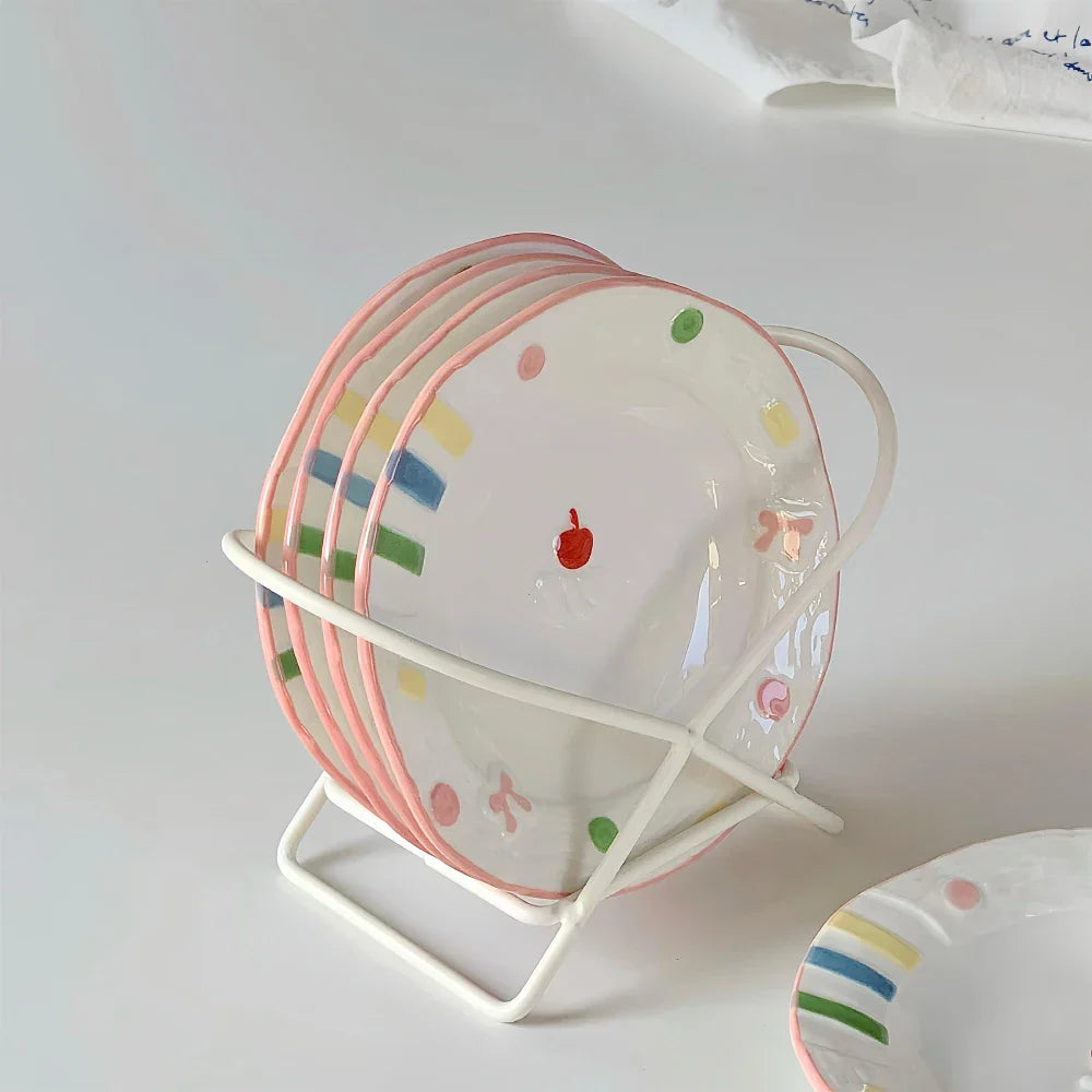 Porcelain Korean Style Cute Hand-Painted Dinnerware Cake Dessert Plates
