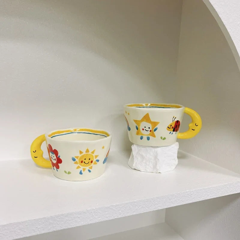 Korean Style Cute Hand-painted Handle Mug Personalized Good-looking Ceramic Cup