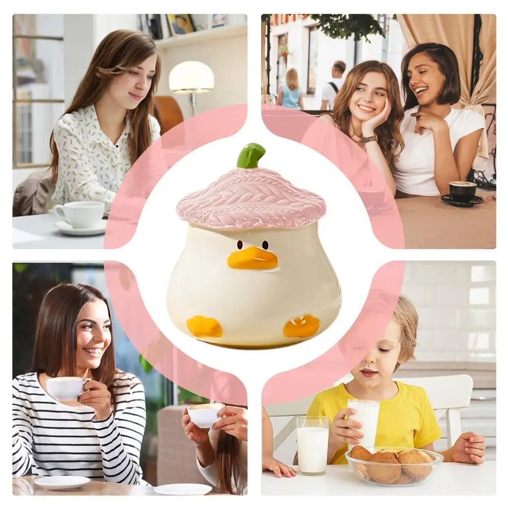 Cute Duck Mug Ceramic Duck Mug With Hat Lid 400ml Cartoon Ceramic Drinkware Tableware With Handle