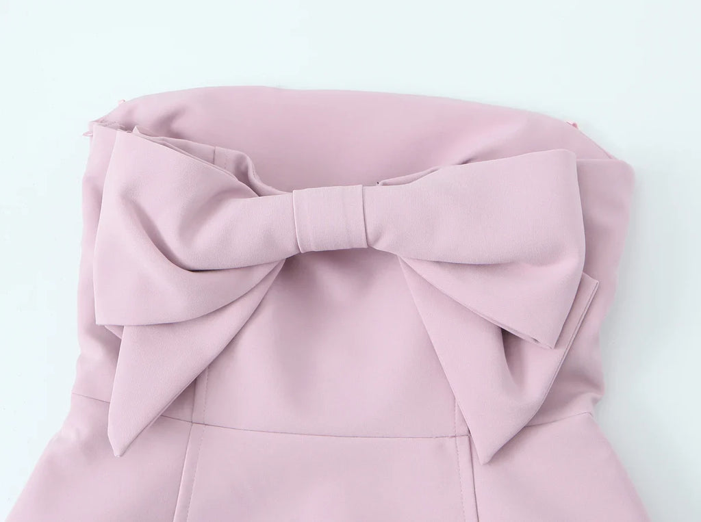 Sexy Chic Pink Women Dress Strapless Bow A-Line Mini Dress
