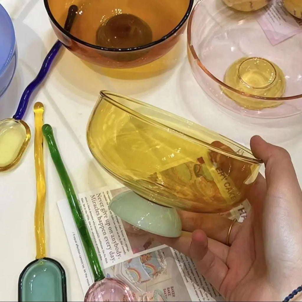 Ice Cream Bowl Glass Bowl for Desserts Colorful Glass Tableware Bowl Heat Resistant Glass 4Inch