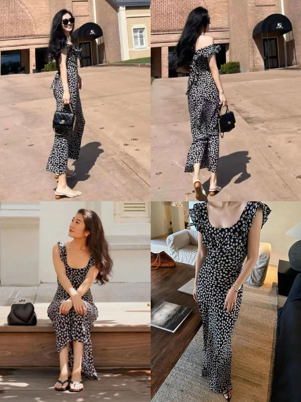 French Daisy Vintage Girl Silk Polka Dots U Neck V Back Sexy Summer Women Long Dress