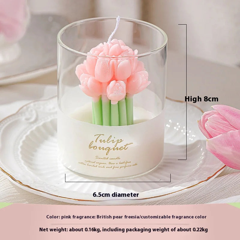 Lover's Handmade Flower Shaped Soy Wax Scented Candle Fruity Fragrance for Atmosphere & Gift Box Tulip & Fruit Pattern