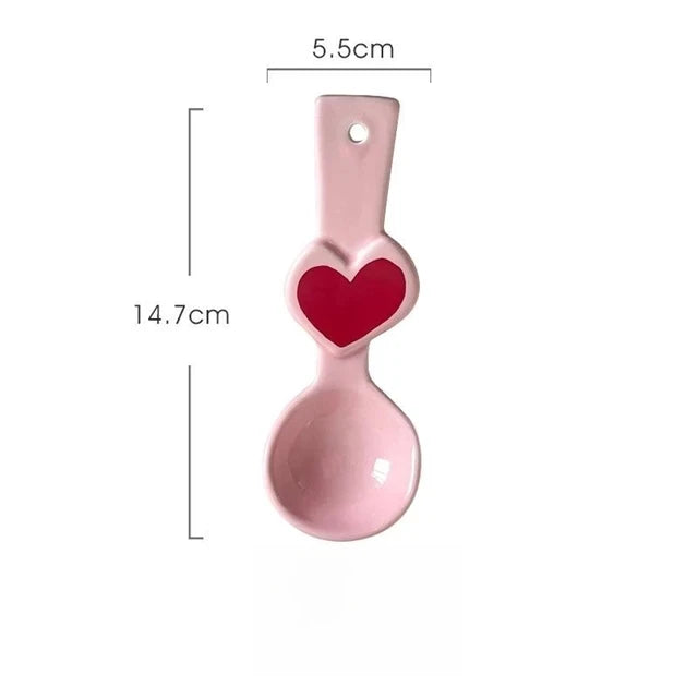 Ceramic Spoon Cute Heart Bear Cream Color