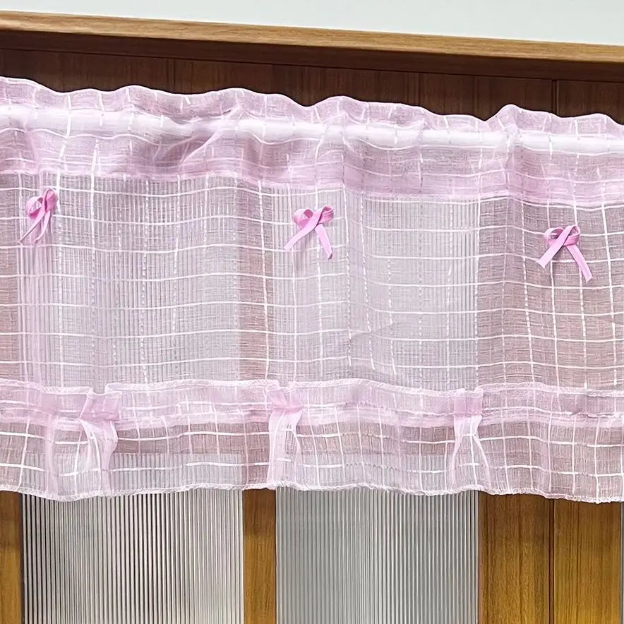 Pink Short Plaid Sheer Tulle Curtains lWindow Screens Voile Drapes Home Decor