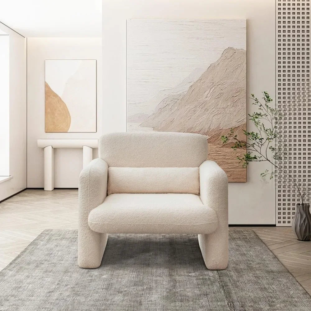 Modern Sherpa Lamb Fabric Armed Chair Comfy Upholstered Armchair Leisure Single Sofa Chair 33.86" Accent Chairs