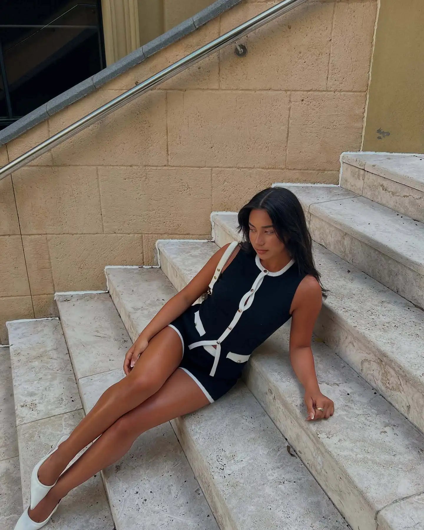 Women's Elegant Short Sets Sexy Fashion Patchwork Slim Knitted Holiday Outfits Summer Top and Mini Shorts Two Piece Set