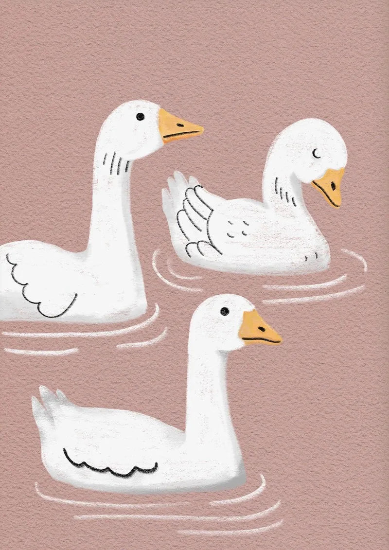 Set of 6 Cartoon Animals Powder Pink Goose Poster Print Wall Art Pictures Canvas Painting Living Room Bedroom Home Decor