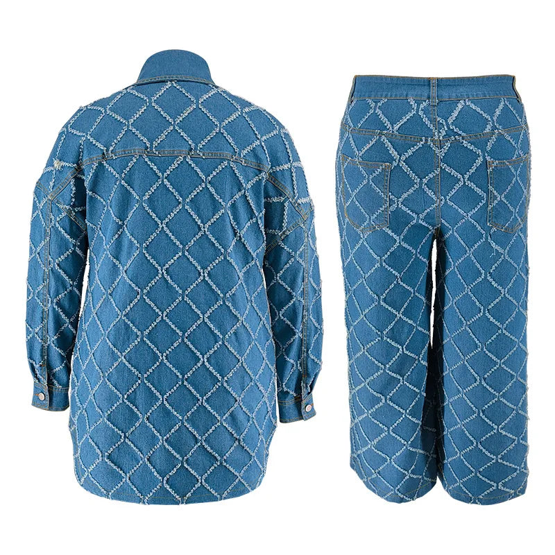 Plus Size Fashion Women Two Pieces Set Spring Long Sleeve Button Blouse Top Wide Leg Pants Oversized 2 Pieces Casual Clothes