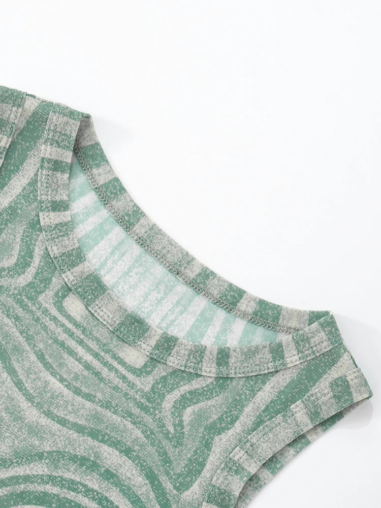 Geometric Print Patchwork 2 Piece Set Women o-Neck Skinny Bodysuit+Wide-leg Trousers Sexy Outfits