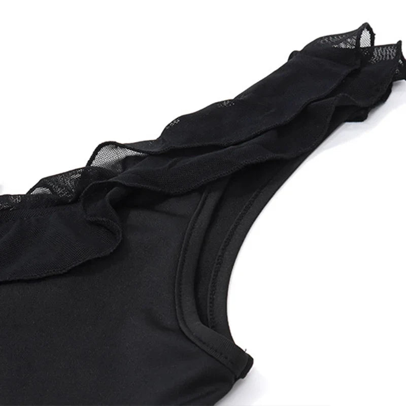 Fashion O-neck Sleeveless Tank Top Sexy Ruffles Backless Irregular Crop Tops  Summer Casual Streetwear Women Camis