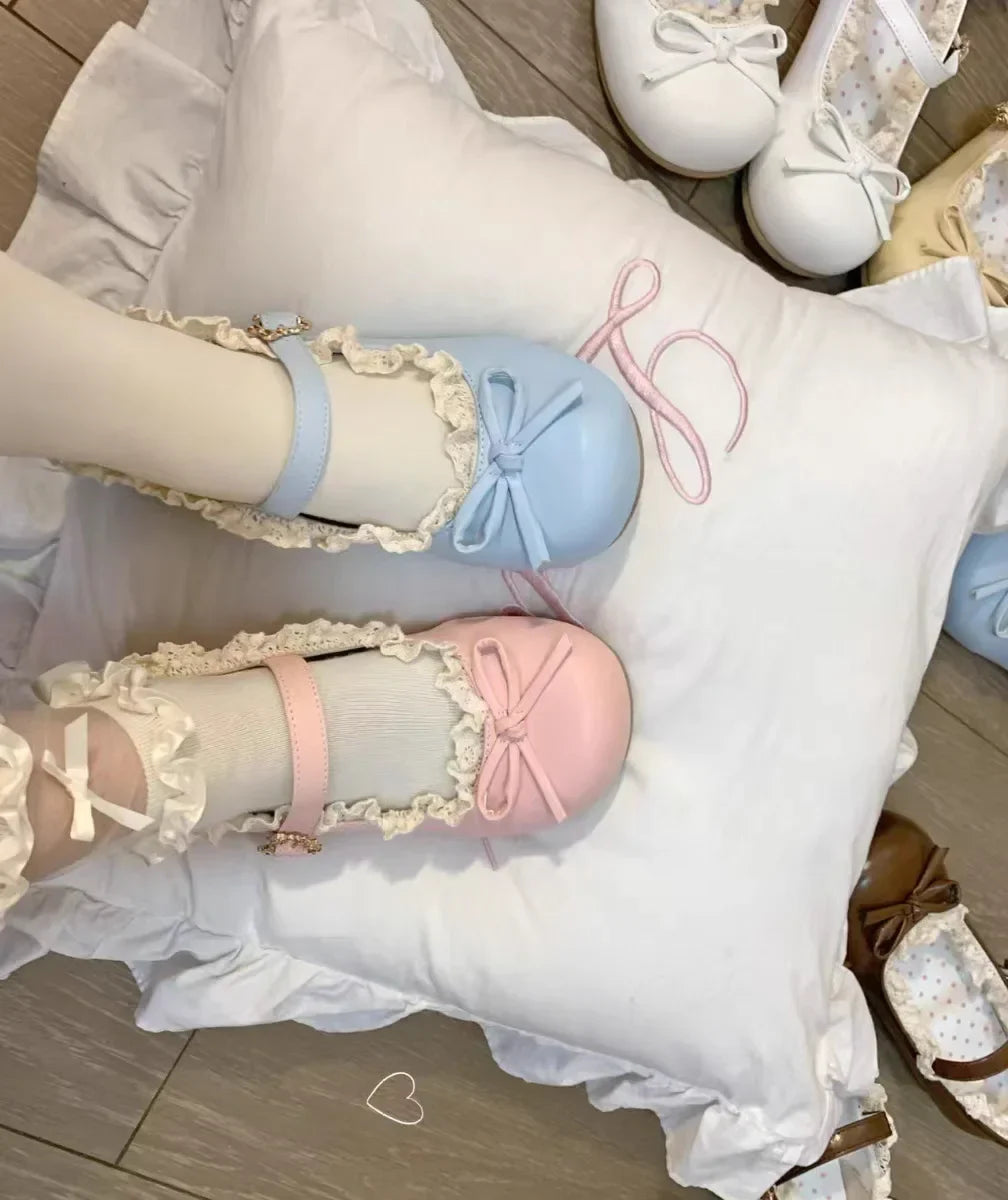 Original Lolita Flat Shoes with Butterfly Knot Soft Bottom Round Head Single Lined Women's High Heel