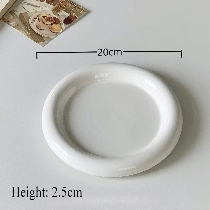 Round Ceramic Food Plate High-end Pure Color Desser Plate