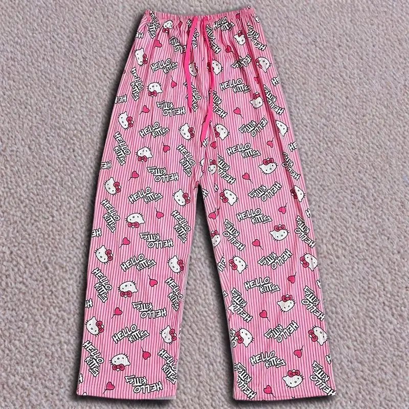 Hello Kitty Anime Y2k Kawaii Pajamas Women Loose Cartoon Casual Home Pants Trousers Girl Pajama Pants