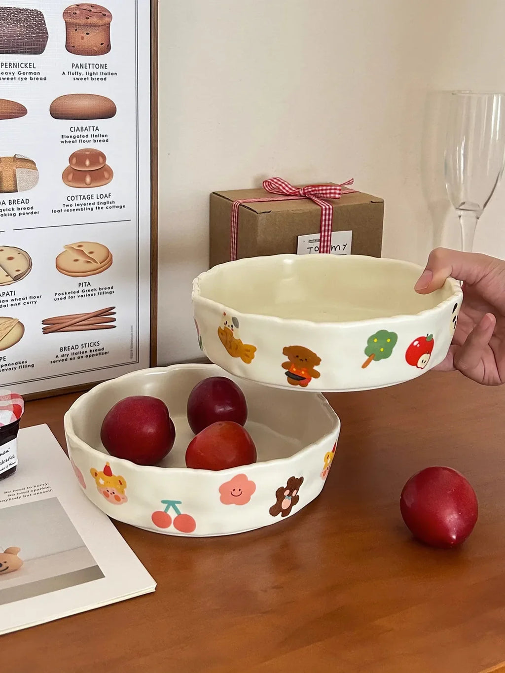 Cute Little Design Matte Hand Pressed Ceramic Deep Plate Cartoon Bowl