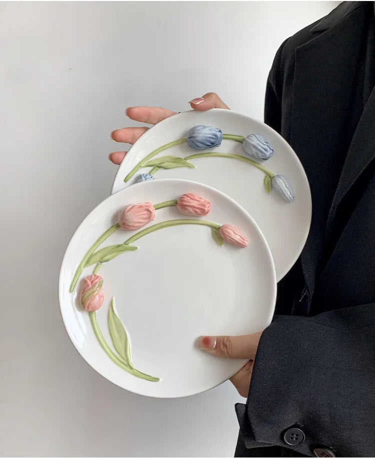Exquisite Tulip Ceramic Plate High Appearance French Tableware