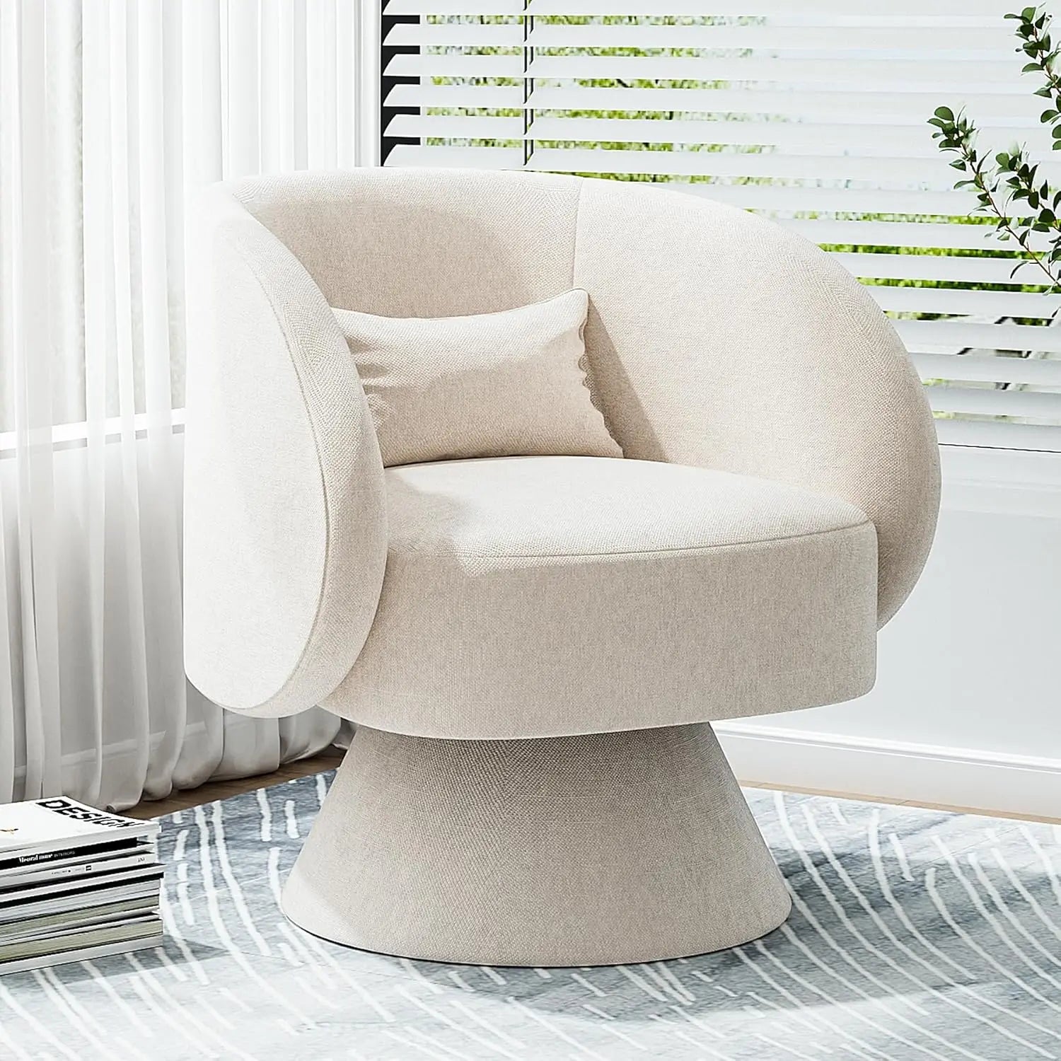 Swivel Barrel Chairs, Upholstered Swivel Cuddle Accent Chairs for Living Room, Comfy 360 Degree Modern Small Round