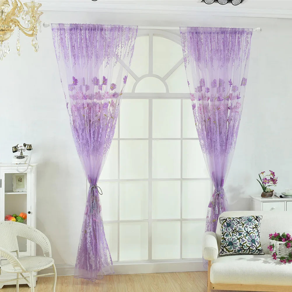 Floral Tulle Sheer Curtains for Living Room Lace Embroidered Romantic Princess