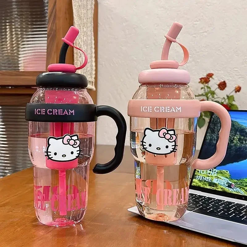 Sanrio Water Cup Hello Kitty  Anime Straw Cup Cartoon Cute Large Capacity Outdoor Activities Portable Tea Separation | 1300ML