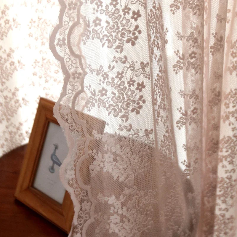 Flower Pink Sheer l French Romantic Jacquard Lace Macrame Tulle Curtain