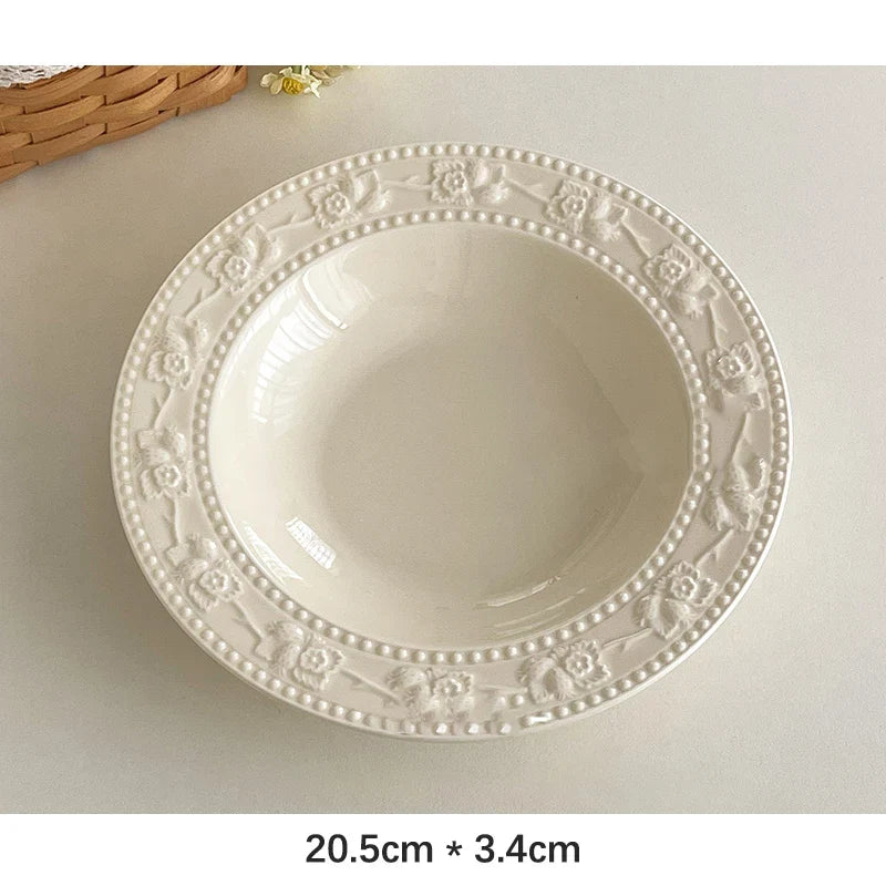 Round Porcelain Dinnerware Dessert Cake Afternoon Tea Fruit Plates