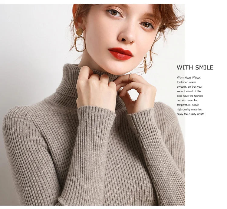 Women Fall Turtleneck Sweater Knitted Soft Pullovers Cashmere Jumpers Basic Soft Sweaters For Women Autumn Winter