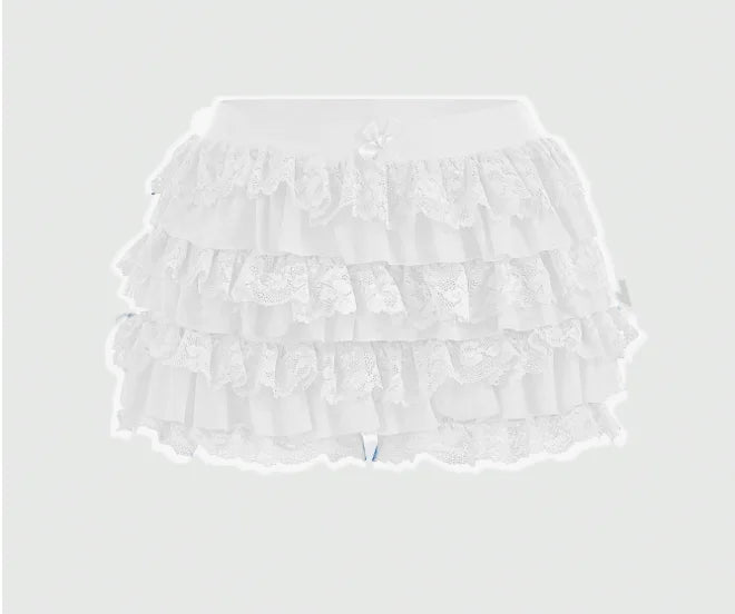 Women's Sweet Bow Lace Ruffles Shorts  Aesthetic 2000s Elastic Waist Short